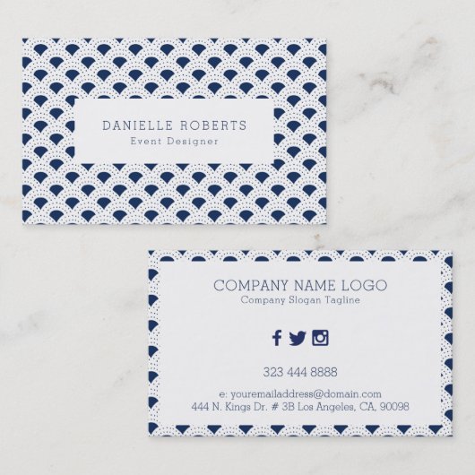 青と白の幾何学的パタ日本のーン 名刺 (正面/裏面)