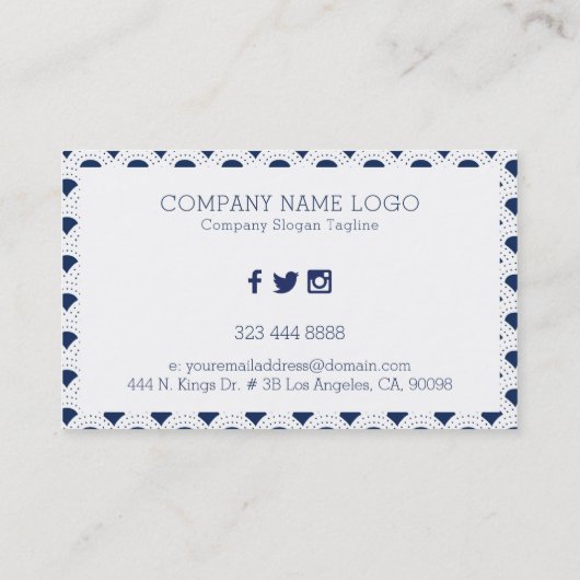 青と白の幾何学的パタ日本のーン 名刺 (裏面)