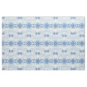 青と白の幾何学的フローラ ファブリック (ファットクウォーター)