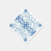 青と白の幾何学的フローラChinoiserie スタンダードカクテルナプキン (角)