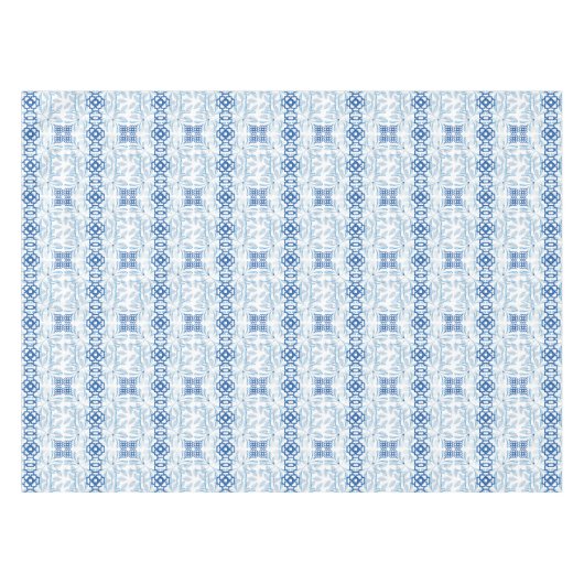 青と白の幾何学的フローラChinoiserie テーブルクロス (正面(横))