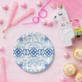 青と白の幾何学的フローラChinoiserie ペーパープレート (パーティー)