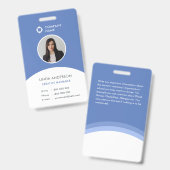 青と白の従業員写真付きIDカード　企業ロゴ　モダン バッジ (正面＆裏面)
