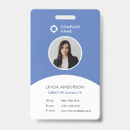 青と白の従業員写真付きIDカード　企業ロゴ　モダン バッジ