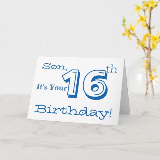 青と白の息子の16歳の誕生日の挨拶。 カード (黄色い花)