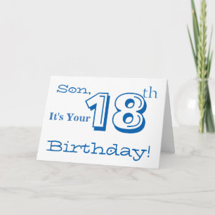 青と白の息子の18歳の誕生日の挨拶。 カード