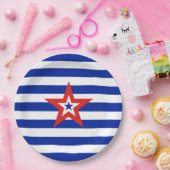 青と白の愛国的なアメリカのスターストライプ ペーパープレート (パーティー)