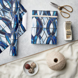 青と白の愛国的なステンドグラス7月4日 ラッピングペーパー