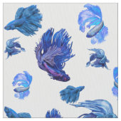 青と白の戦闘魚 ファブリック (クローズアップ)