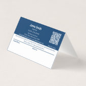 青と白の折りたたみ式紹介カード (裏面)