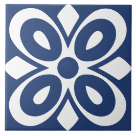 青と白の抽象的な花の幾何学模様 タイル