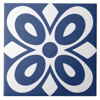 青と白の抽象的な花の幾何学模様 タイル