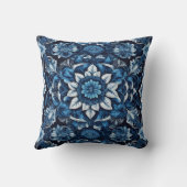 青と白の抽象的な花模様 クッション (裏面)