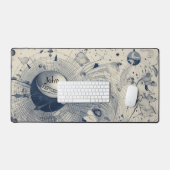 青と白の抽象芸術の宇宙惑星の地球 デスクマット (キーボード&マウス)