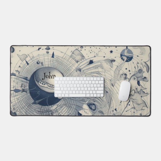 青と白の抽象芸術の宇宙惑星の地球 デスクマット (キーボード&マウス)