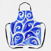 青と白の抽象芸術カーリーデザインパターン エプロン (正面)
