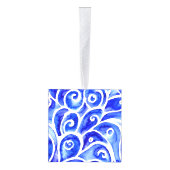 青と白の抽象芸術カーリーデザインパターン キューブオーナメント (右)