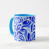 青と白の抽象芸術カーリーデザインパターン マグカップ (正面左)