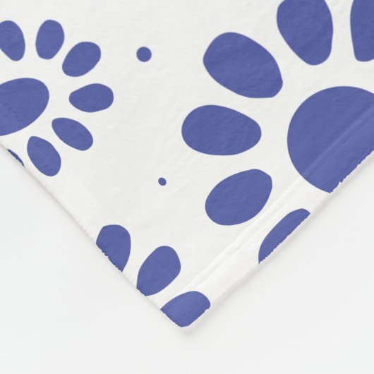 青と白の抽象芸術デイジー花模様 フリースブランケット (角)