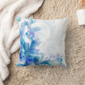 青と白の抽象芸術フローラデザイン クッション (ブランケット)