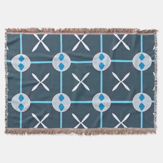 青と白の抽象芸術幾何学的パターン スローブランケット (正面)