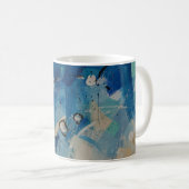 青と白の抽象芸術絵画 コーヒーマグカップ (正面右)