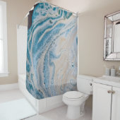 青と白の抽象芸術絵画 シャワーカーテン (インサイチュ)