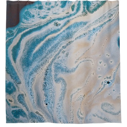 青と白の抽象芸術絵画 シャワーカーテン (正面)