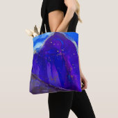 青と白の抽象芸術絵画 トートバッグ (クローズアップ)