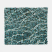 青と白の抽象芸術絵画 フリースブランケット (正面(横))