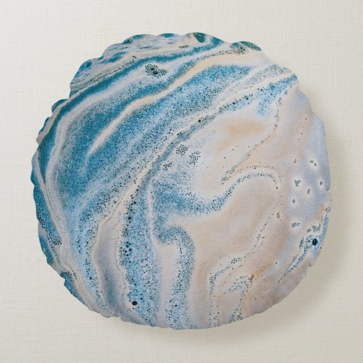 青と白の抽象芸術絵画 ラウンドクッション (正面)