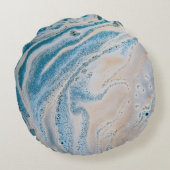 青と白の抽象芸術絵画 ラウンドクッション (裏面)