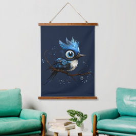 青と白の抽象芸術青いジェイ右向き 吊り下げ型タペストリー