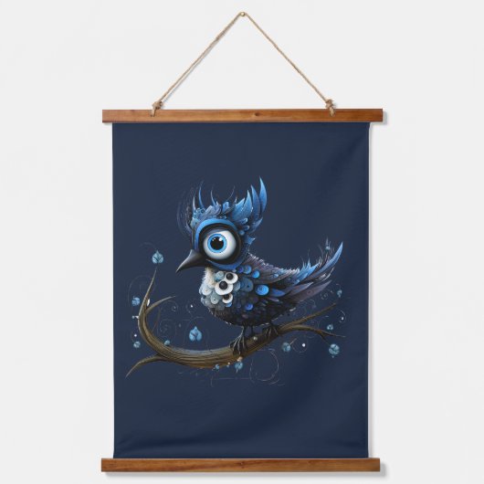 青と白の抽象芸術青のジェイのカップル 吊り下げ型タペストリー (正面2)