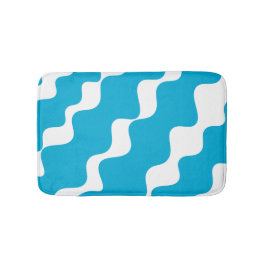 青と白の斜め波パターン バスマット