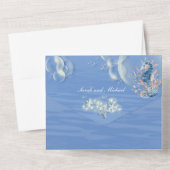 青と白の星の魚とタツノオトシゴのビーチをテーマにしたウェディング オールインワン招待状 (裏面)