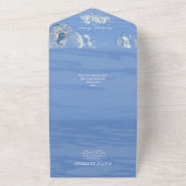 青と白の星の魚とタツノオトシゴのビーチをテーマにしたウェディング オールインワン招待状 (外側)