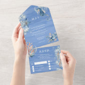 青と白の星の魚とタツノオトシゴのビーチをテーマにしたウェディング オールインワン招待状 (貼ってはがせる)