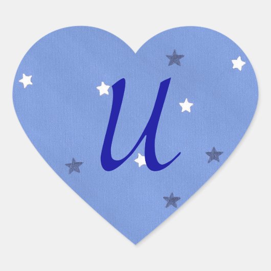 青と白の星モノグラムのシール ハートシール (正面)