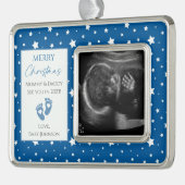 青と白の星新生児超音波写真 シルバープレートフレームオーナメント (左)