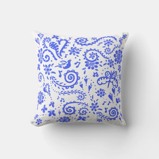 青と白の春の枕 クッション (正面)