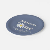 青と白の最初の誕生日デイジー ペーパープレート (アングル)