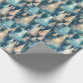 青と白の木々のクリスマスモダン ラッピングペーパー (角)