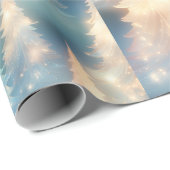 青と白の木々のクリスマスモダン ラッピングペーパー (ロールコーナー)