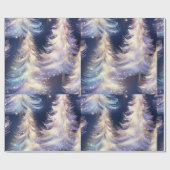 青と白の木々のクリスマスモダン ラッピングペーパー (フラット)