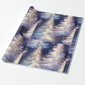 青と白の木々のクリスマスモダン ラッピングペーパー (アンロールド)