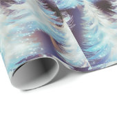 青と白の木々のクリスマスモダン ラッピングペーパー (ロールコーナー)