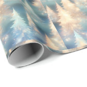 青と白の木々のクリスマスモダン ラッピングペーパー (ロールコーナー)