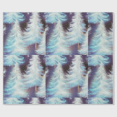 青と白の木々のクリスマスモダン ラッピングペーパー (フラット)