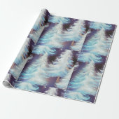 青と白の木々のクリスマスモダン ラッピングペーパー (アンロールド)